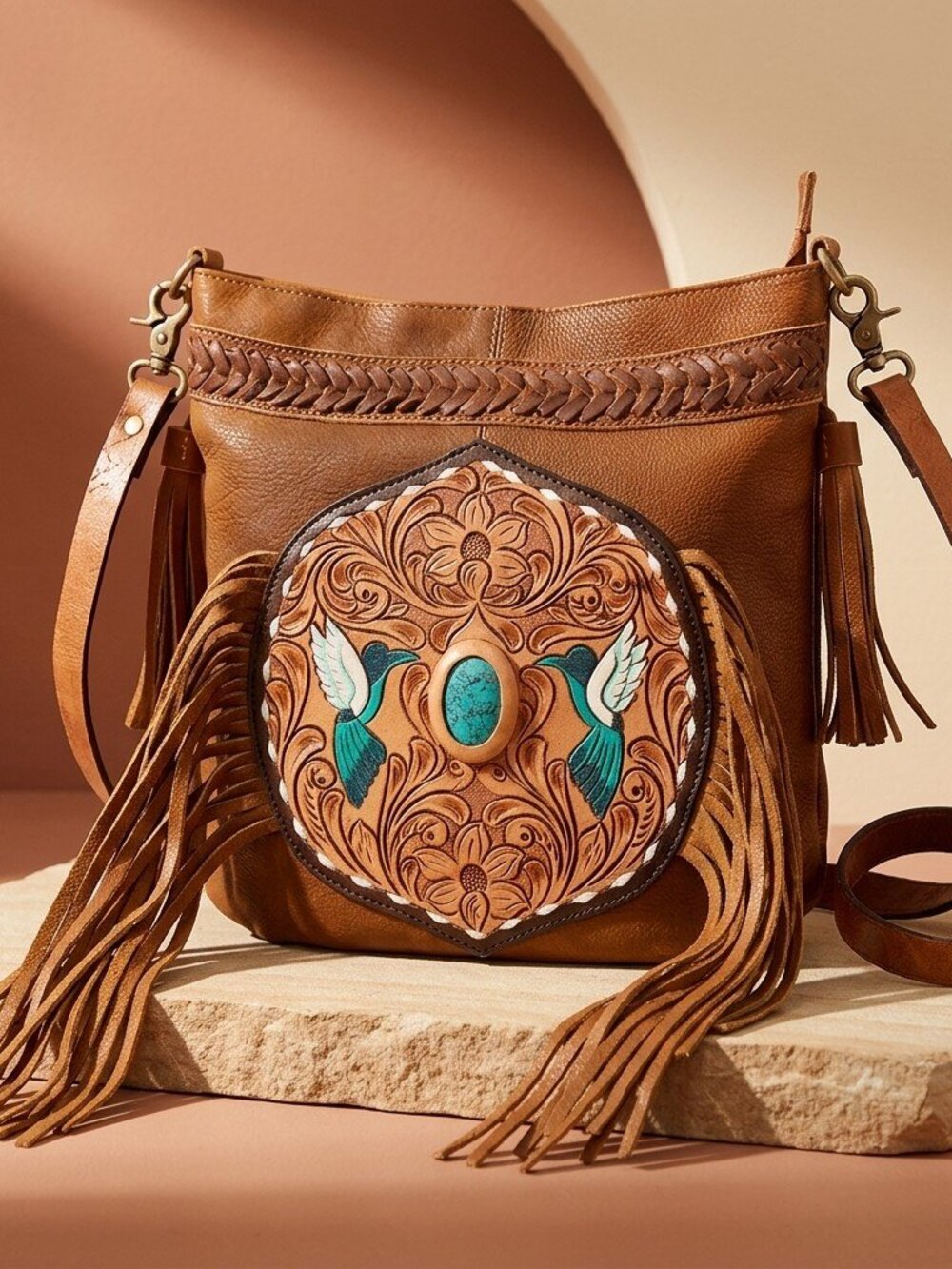 American Darling Turquoise Hummingbird Spirit Fringe Crossbody - Picture 9 of 9